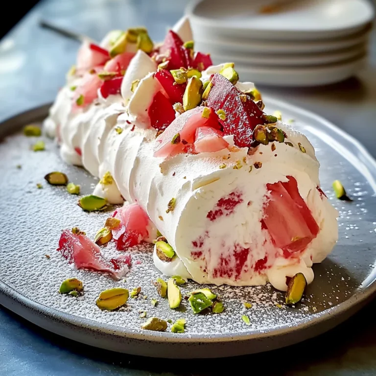 Pavlova roulée rhubarbe mascarpone
