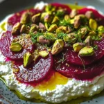 Feta battue, betteraves, pistaches