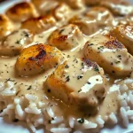 Poulet crémeux et riz en sauce